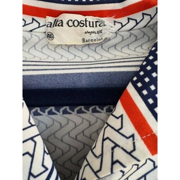 Vintage Alta Costura Long-Sleeve Striped Pattern Collared Midi Dress With Belt - Picture 7 of 10